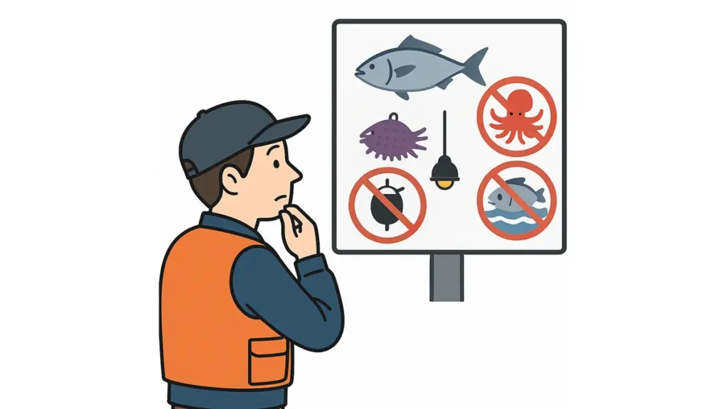 対象魚や釣り方の可否を確認