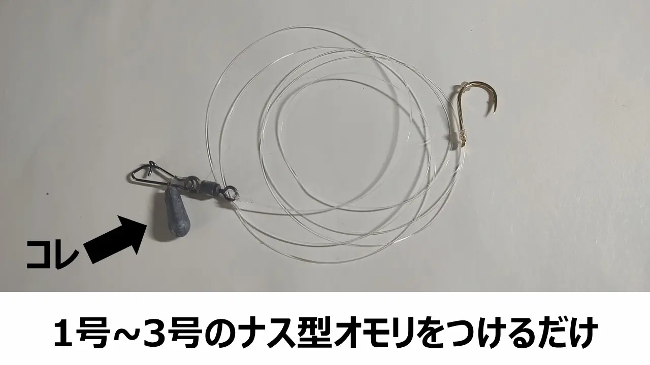 エレベーター仕掛けの例。沈めオモリのつける位置。