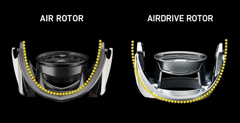 ダイワ「エアローター」と「エアドライブローター」の断面図