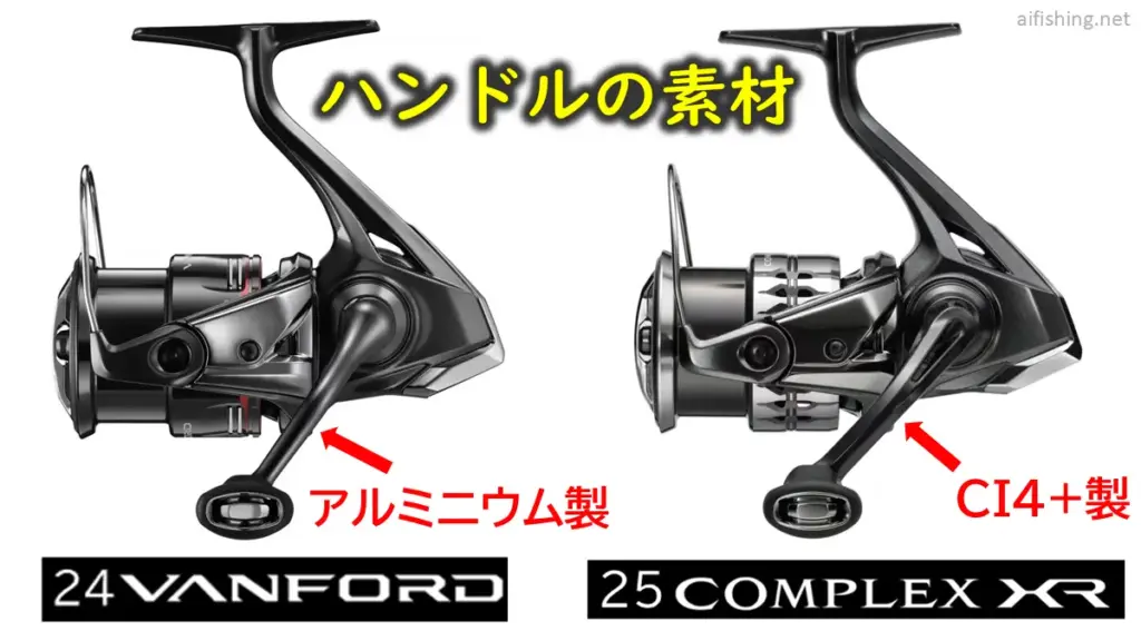 24ヴァンフォードはアルミニウム製ハンドル、25コンプレックスXRにはCI4+製ハンドルを搭載する