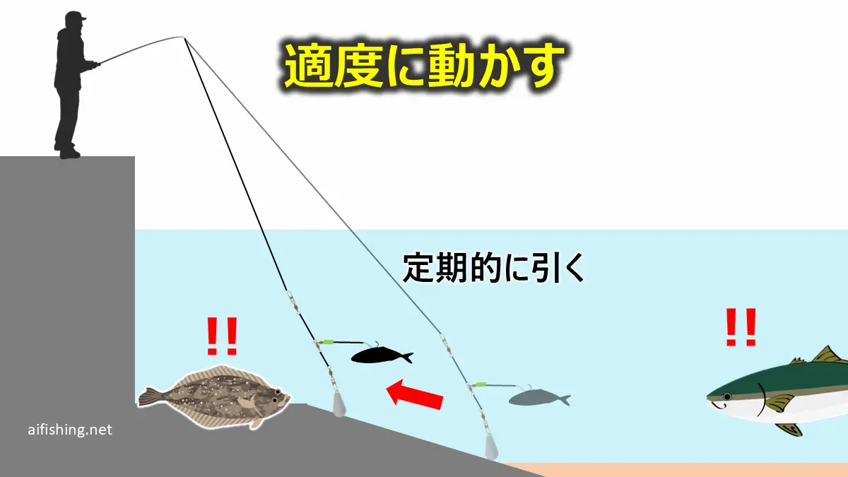 泳がせ・ノアマ釣りでは、仕掛けは動かそう